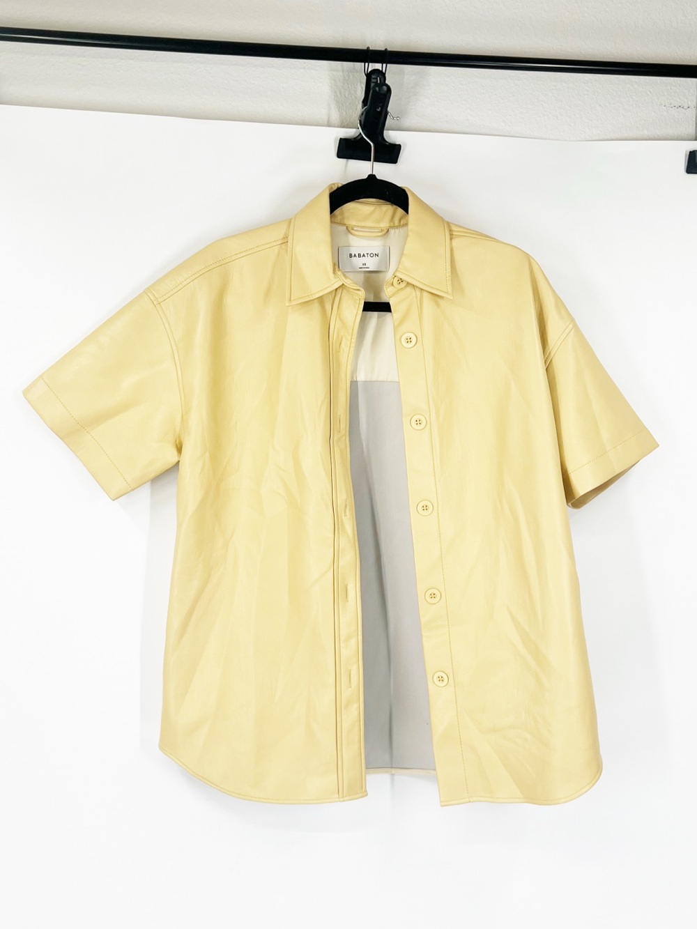 Babaton Aritzia Frances Button Up Short Sleeve Top Faux Leather